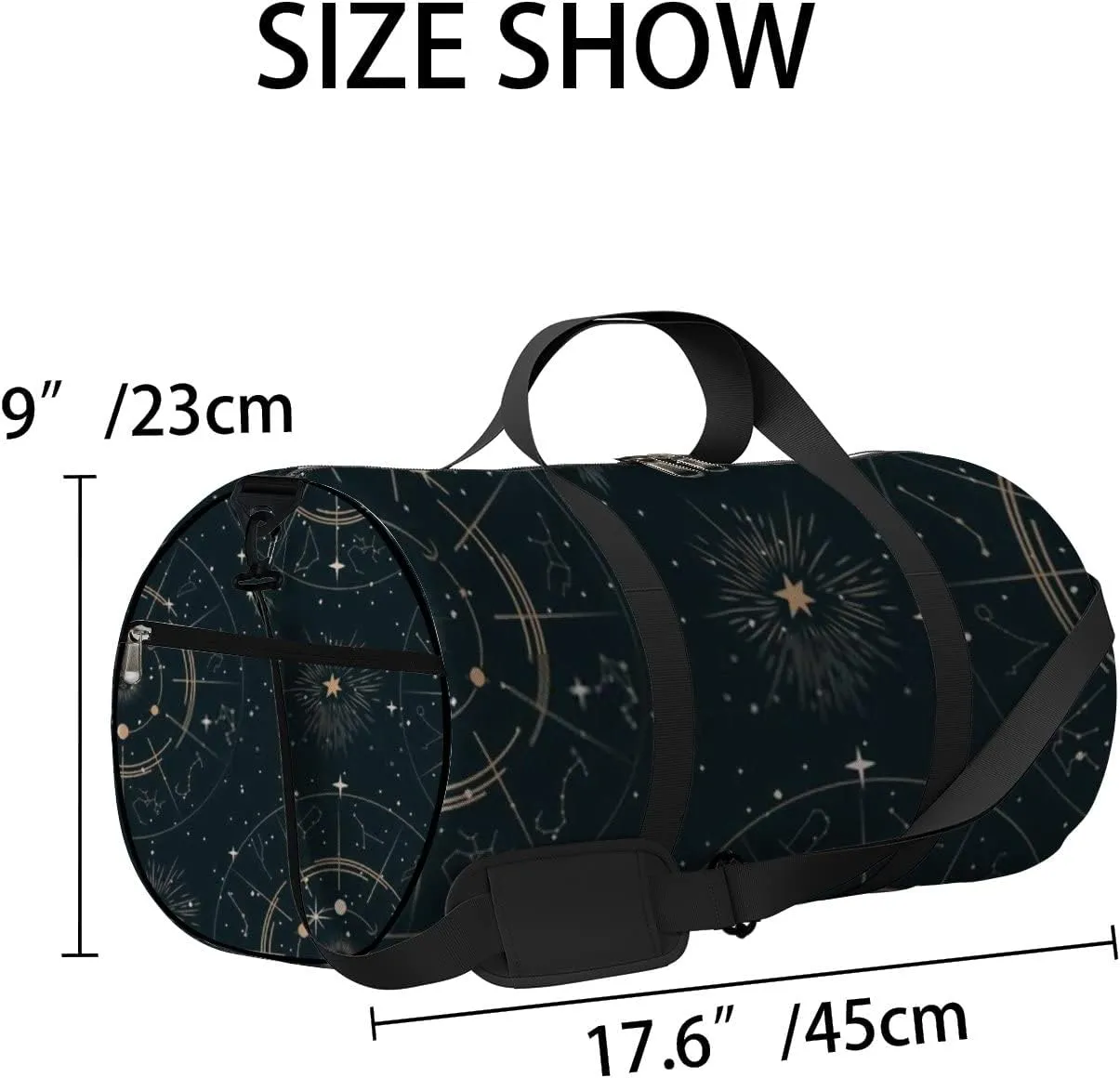 Sports Gym Bag for Women and Men Waterproof Mystical Astrology Elements Black Duffel Bag Lightweight Carryon Traveling Boarding Gripsack