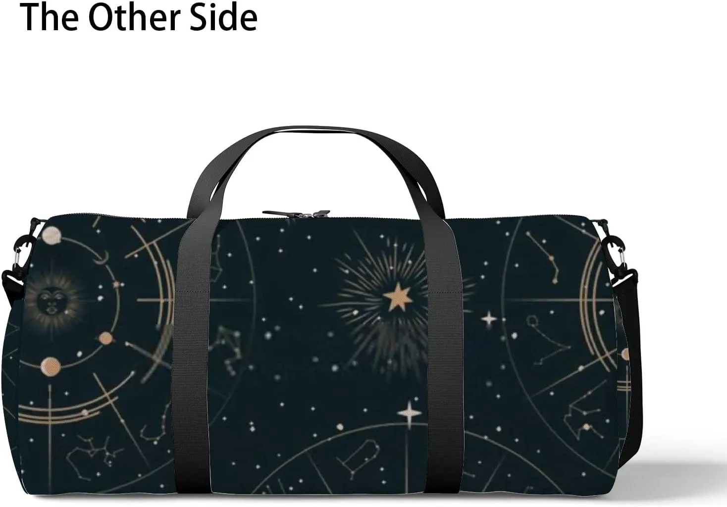 Sports Gym Bag for Women and Men Waterproof Mystical Astrology Elements Black Duffel Bag Lightweight Carryon Traveling Boarding Gripsack