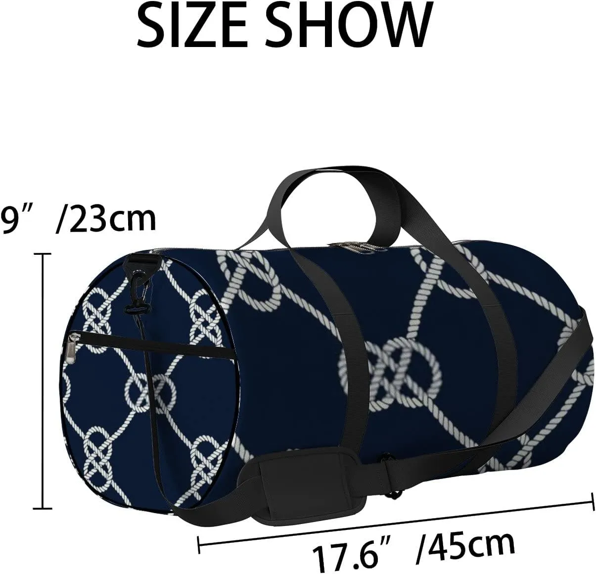 Sports Gym Bag for Women and Men Waterproof Nautical Rope Pattern Navy White Loop Duffel Bag Lightweight Carryon Traveling Boarding Gripsack