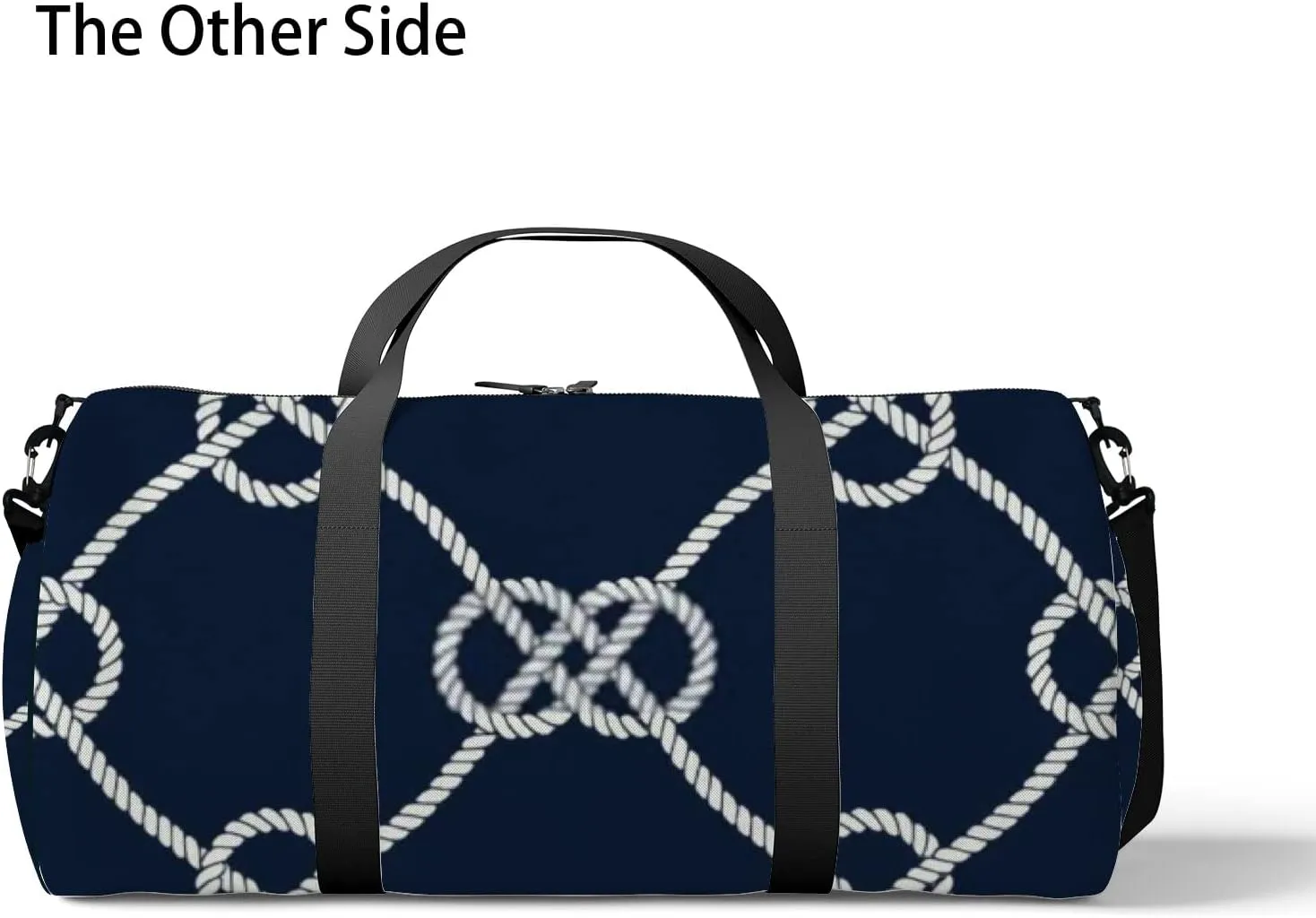 Sports Gym Bag for Women and Men Waterproof Nautical Rope Pattern Navy White Loop Duffel Bag Lightweight Carryon Traveling Boarding Gripsack