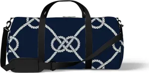 Sports Gym Bag for Women and Men Waterproof Nautical Rope Pattern Navy White Loop Duffel Bag Lightweight Carryon Traveling Boarding Gripsack