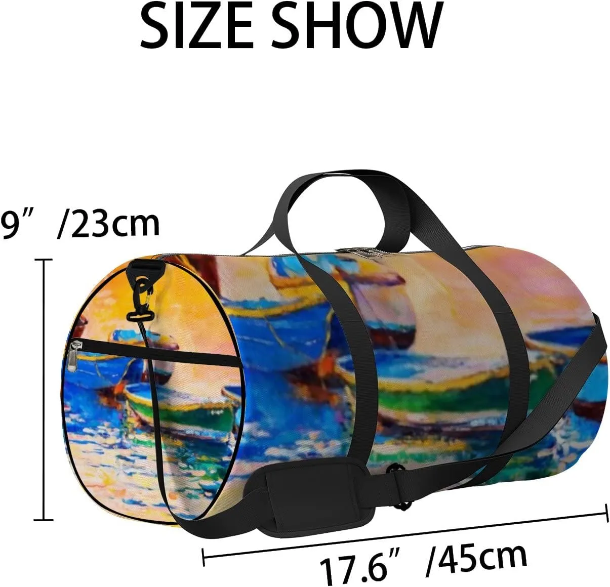Sports Gym Bag for Women and Men Waterproof Oil Painting Boats Sunset Duffel Bag Lightweight Carryon Traveling Boarding Gripsack