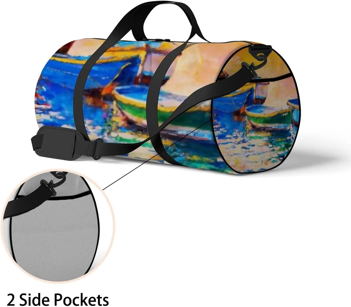 Sports Gym Bag for Women and Men Waterproof Oil Painting Boats Sunset Duffel Bag Lightweight Carryon Traveling Boarding Gripsack