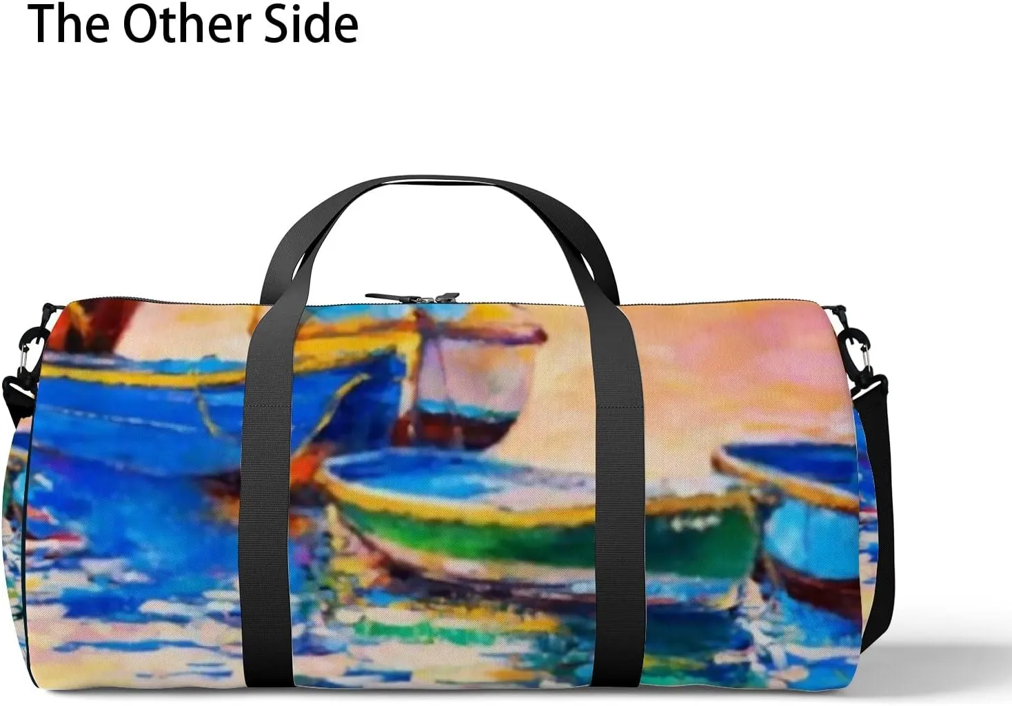 Sports Gym Bag for Women and Men Waterproof Oil Painting Boats Sunset Duffel Bag Lightweight Carryon Traveling Boarding Gripsack