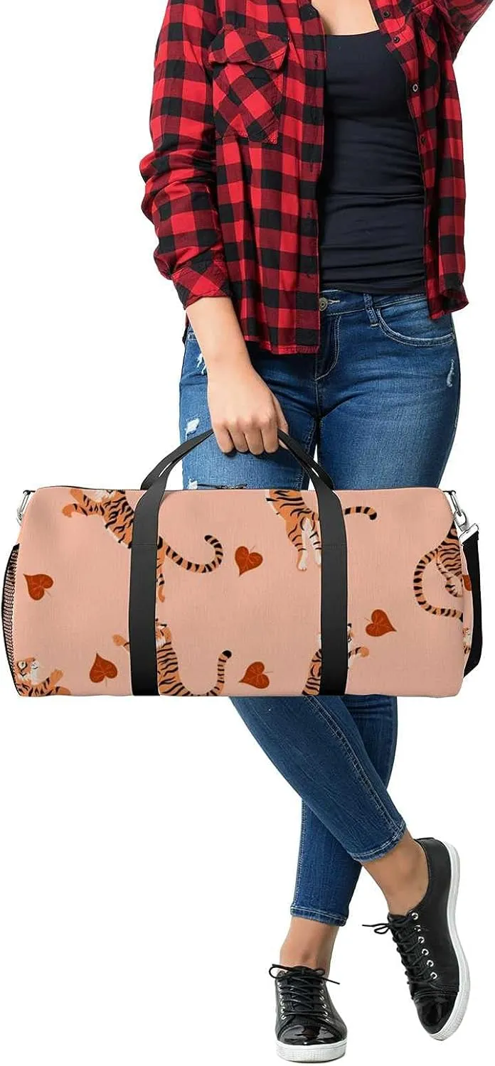 Sports Gym Bag for Women and Men Waterproof Pattern Cartoon Tigers Leaves Duffel Bag Lightweight Carryon Traveling Boarding Gripsack