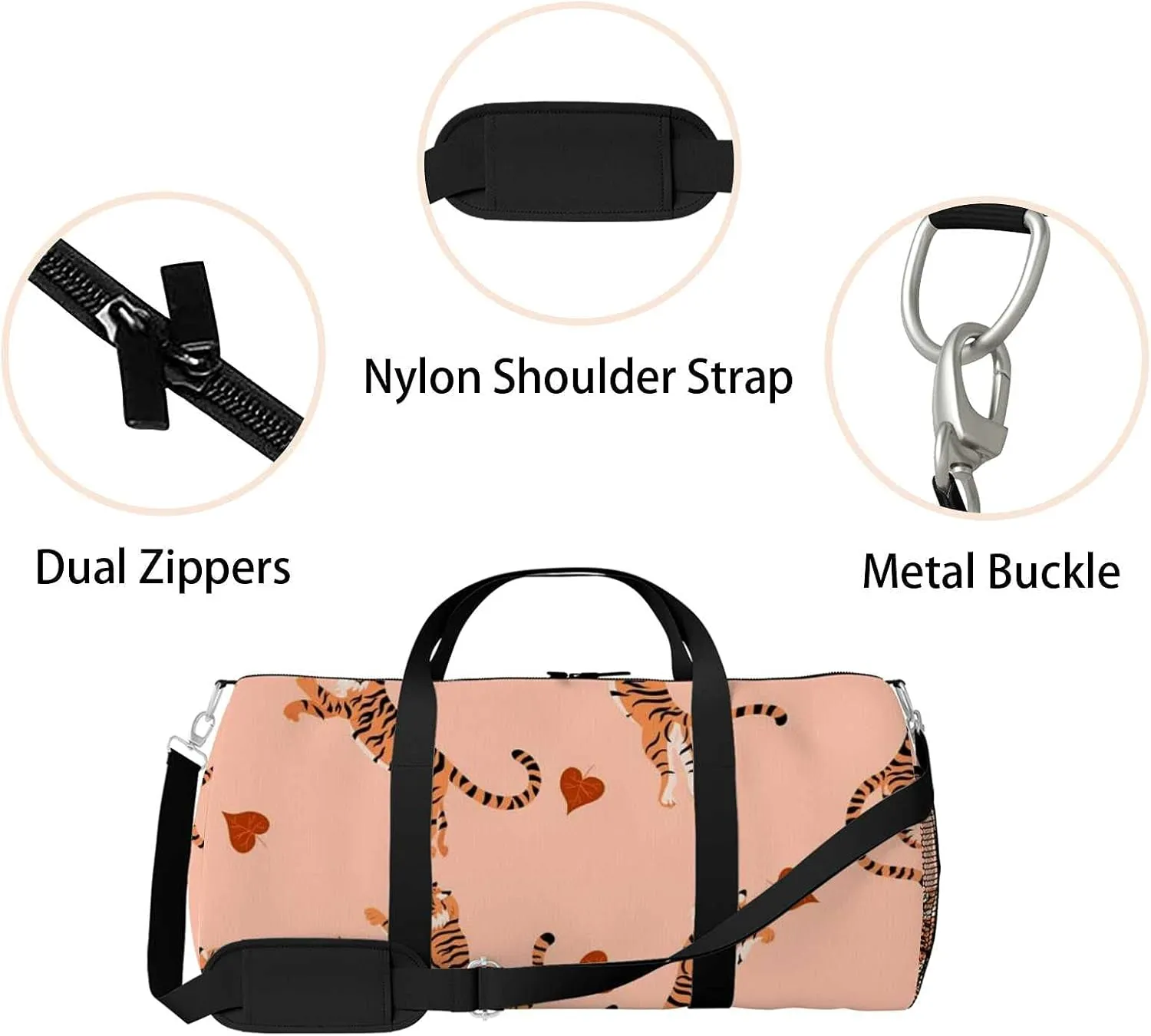 Sports Gym Bag for Women and Men Waterproof Pattern Cartoon Tigers Leaves Duffel Bag Lightweight Carryon Traveling Boarding Gripsack