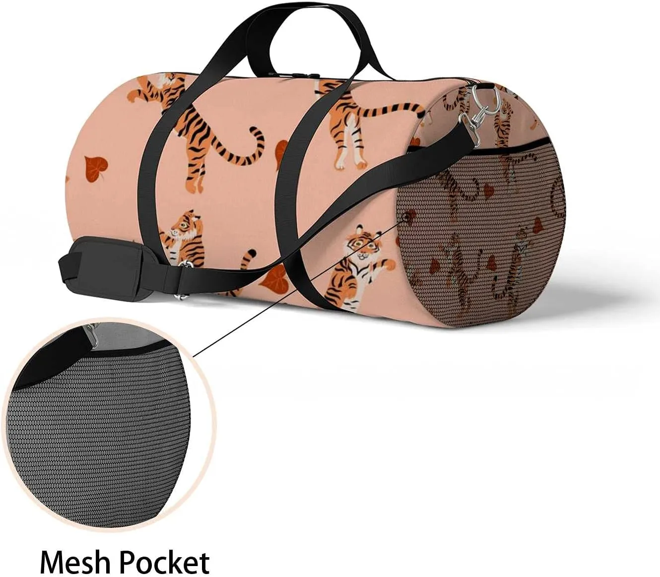 Sports Gym Bag for Women and Men Waterproof Pattern Cartoon Tigers Leaves Duffel Bag Lightweight Carryon Traveling Boarding Gripsack