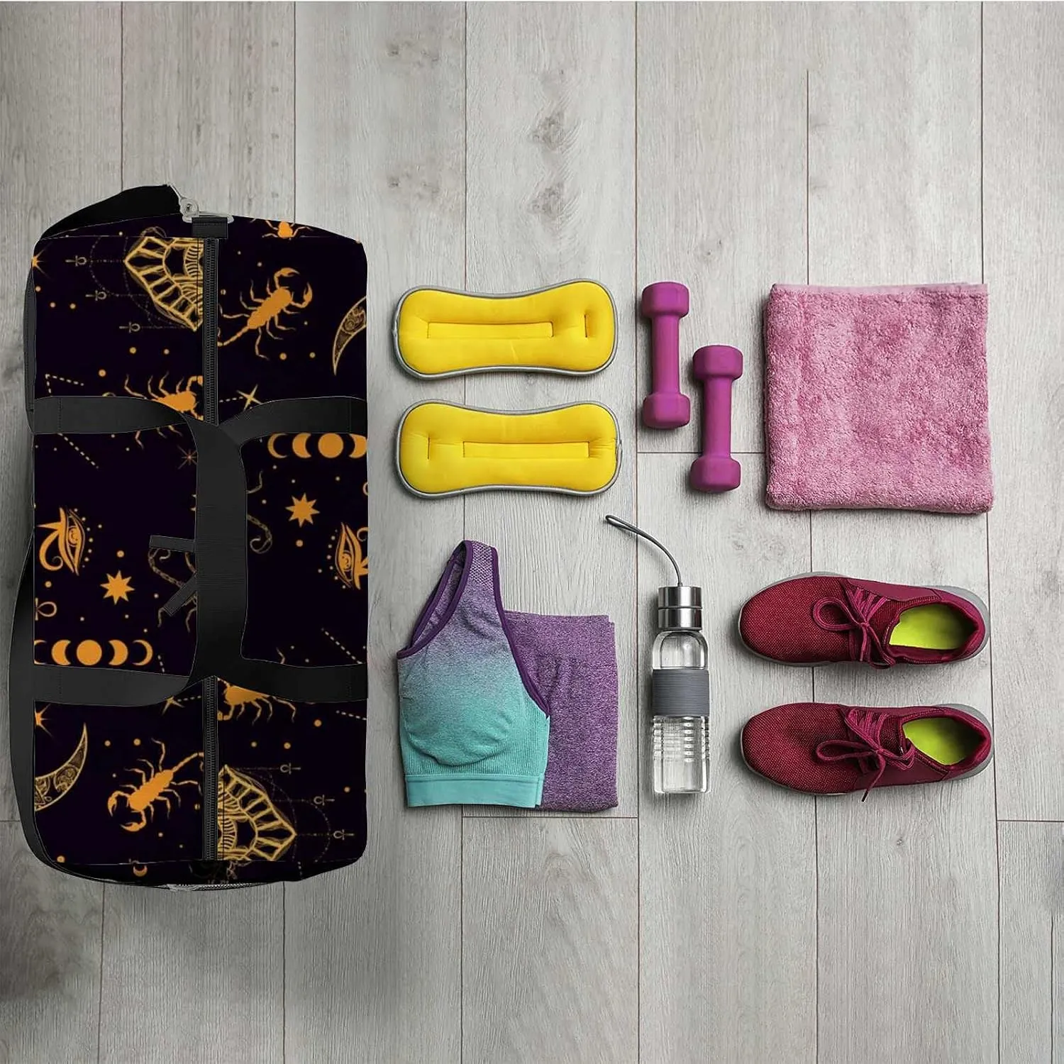 Sports Gym Bag for Women and Men Waterproof Pattern Egyptian Duffel Bag Lightweight Carryon Traveling Boarding Gripsack