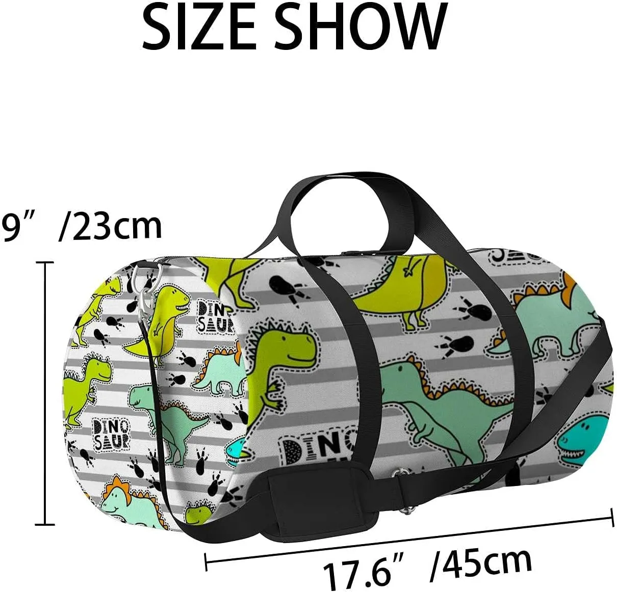 Sports Gym Bag for Women and Men Waterproof Pattern Funny Dinosaurs Stripes Duffel Bag Lightweight Carryon Traveling Boarding Gripsack