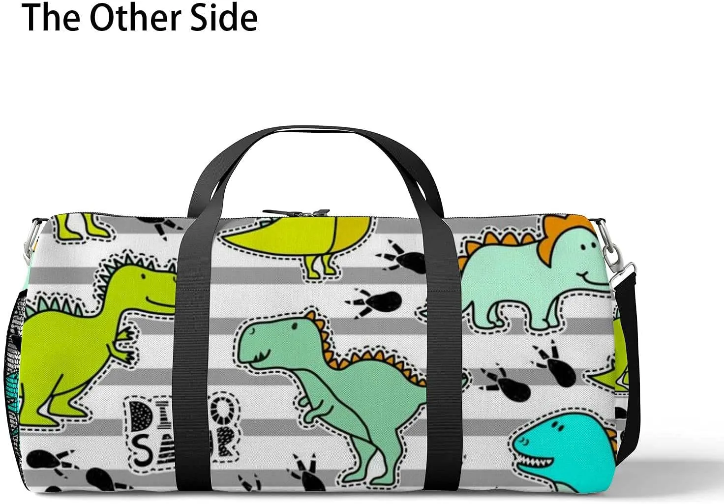 Sports Gym Bag for Women and Men Waterproof Pattern Funny Dinosaurs Stripes Duffel Bag Lightweight Carryon Traveling Boarding Gripsack