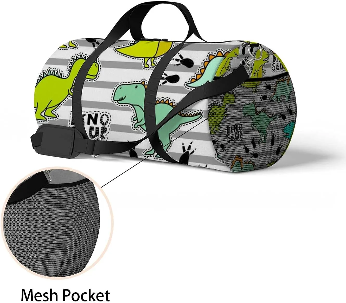 Sports Gym Bag for Women and Men Waterproof Pattern Funny Dinosaurs Stripes Duffel Bag Lightweight Carryon Traveling Boarding Gripsack