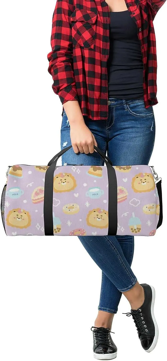 Sports Gym Bag for Women and Men Waterproof Pattern Lion Dessert Cartoon CharacterC Duffel Bag Lightweight Carryon Traveling Boarding Gripsack