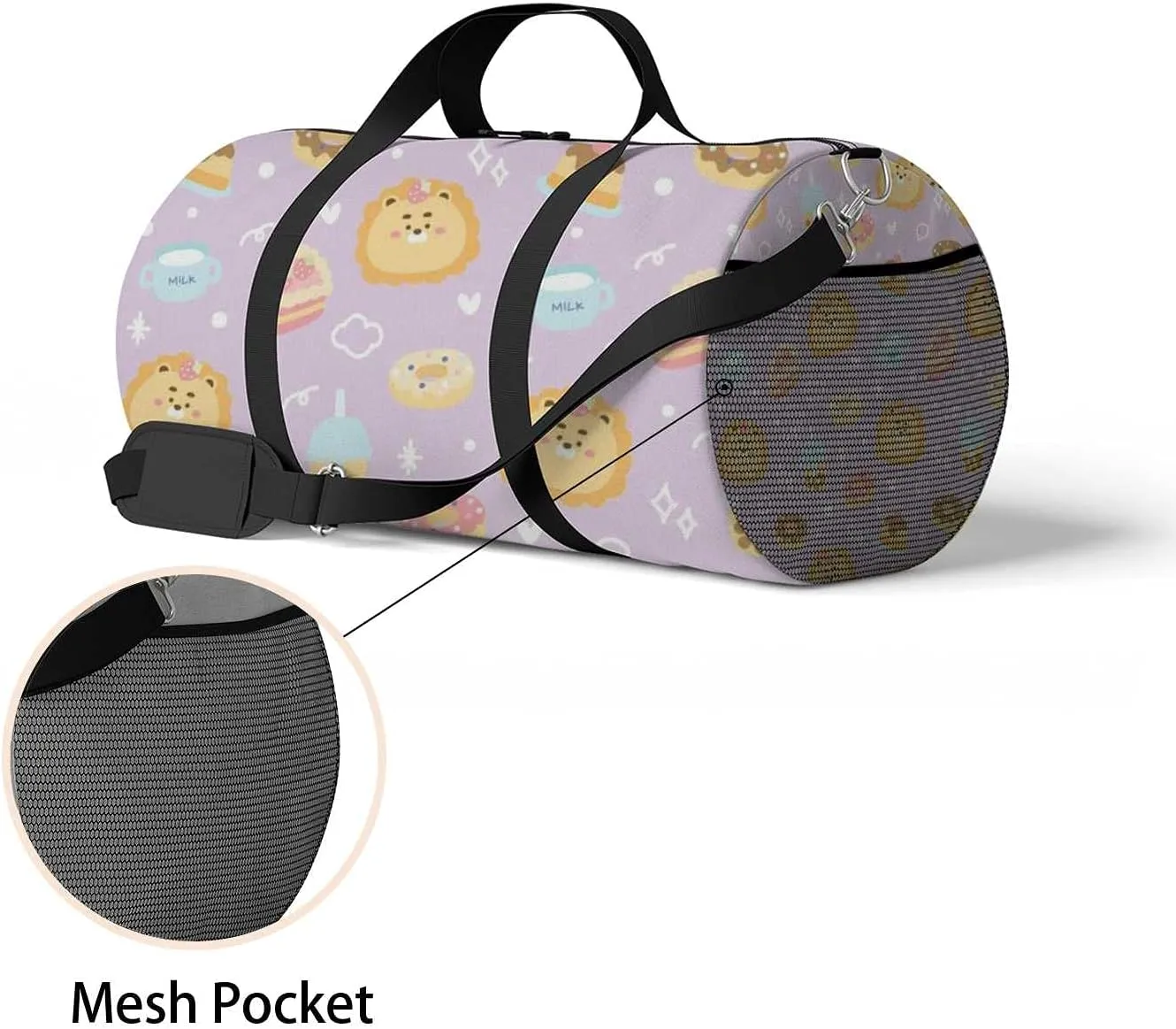 Sports Gym Bag for Women and Men Waterproof Pattern Lion Dessert Cartoon CharacterC Duffel Bag Lightweight Carryon Traveling Boarding Gripsack