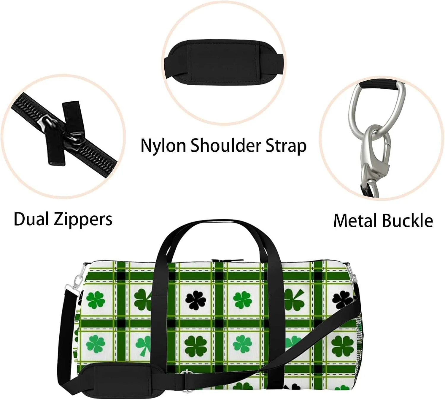 Sports Gym Bag for Women and Men Waterproof Pattern Saint Patricks Day Duffel Bag Lightweight Carryon Traveling Boarding Gripsack