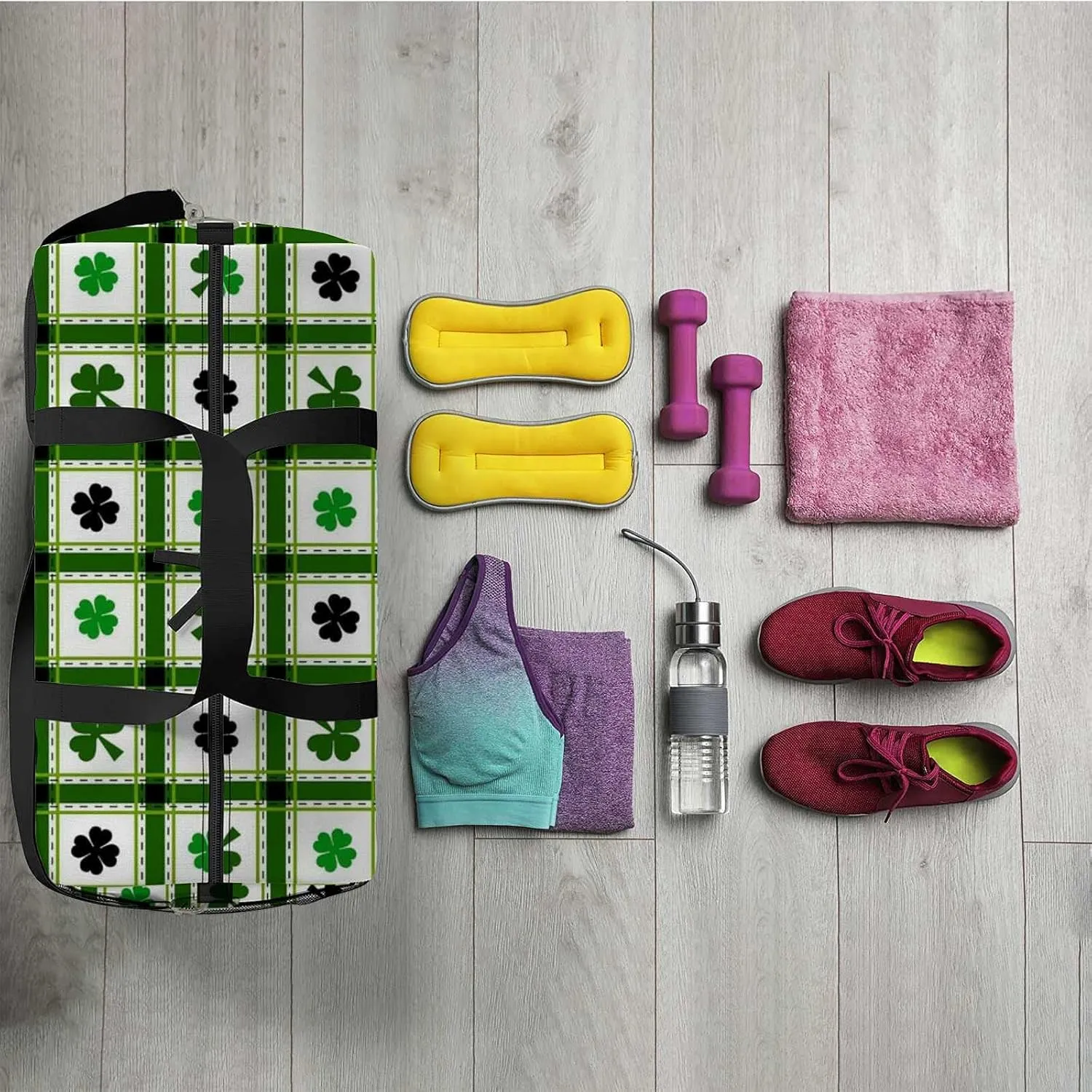 Sports Gym Bag for Women and Men Waterproof Pattern Saint Patricks Day Duffel Bag Lightweight Carryon Traveling Boarding Gripsack