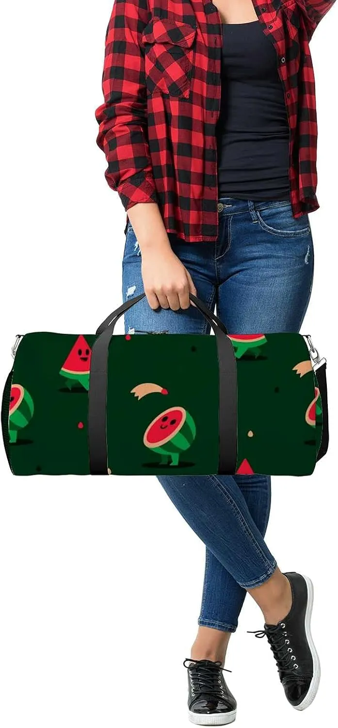 Sports Gym Bag for Women and Men Waterproof Pattern with Cute Watermelon Characters Duffel Bag Lightweight Carryon Traveling Boarding Gripsack