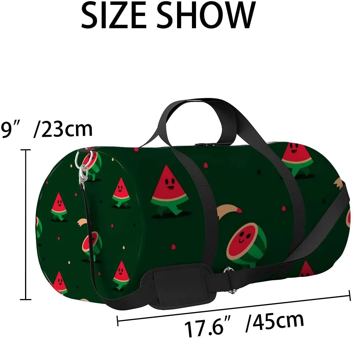 Sports Gym Bag for Women and Men Waterproof Pattern with Cute Watermelon Characters Duffel Bag Lightweight Carryon Traveling Boarding Gripsack