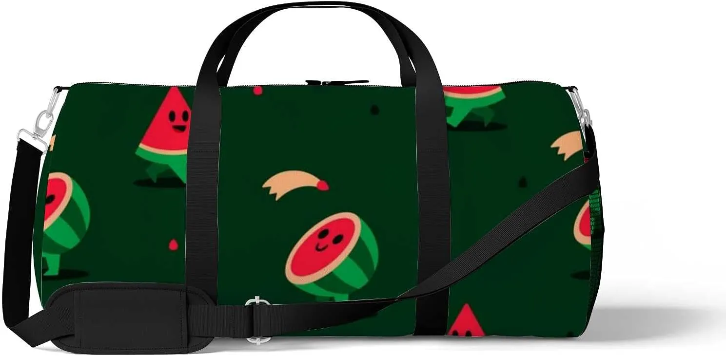Sports Gym Bag for Women and Men Waterproof Pattern with Cute Watermelon Characters Duffel Bag Lightweight Carryon Traveling Boarding Gripsack