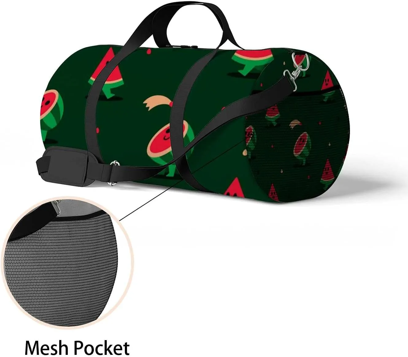 Sports Gym Bag for Women and Men Waterproof Pattern with Cute Watermelon Characters Duffel Bag Lightweight Carryon Traveling Boarding Gripsack
