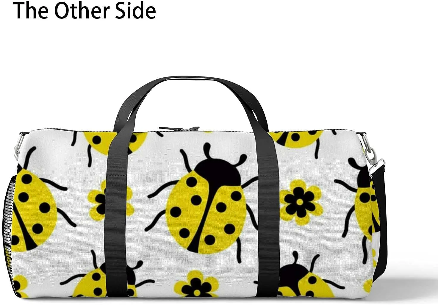Sports Gym Bag for Women and Men Waterproof Pattern Yellow Ladybug Flowers Duffel Bag Lightweight Carryon Traveling Boarding Gripsack