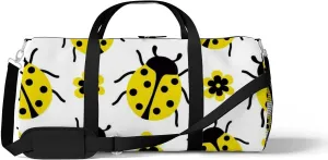 Sports Gym Bag for Women and Men Waterproof Pattern Yellow Ladybug Flowers Duffel Bag Lightweight Carryon Traveling Boarding Gripsack