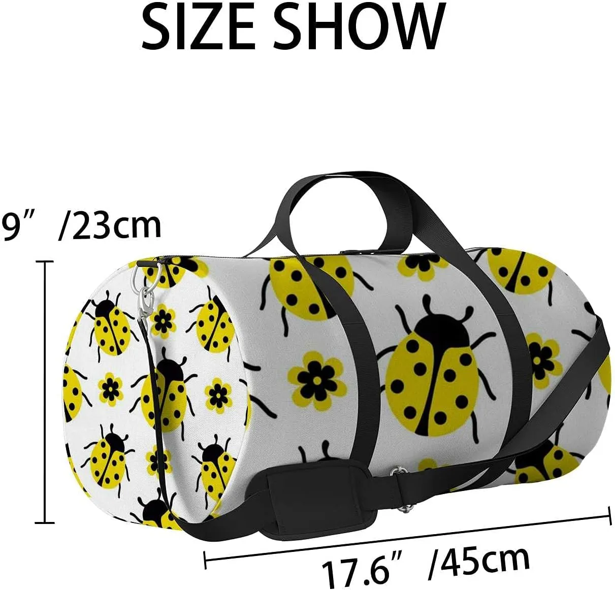 Sports Gym Bag for Women and Men Waterproof Pattern Yellow Ladybug Flowers Duffel Bag Lightweight Carryon Traveling Boarding Gripsack