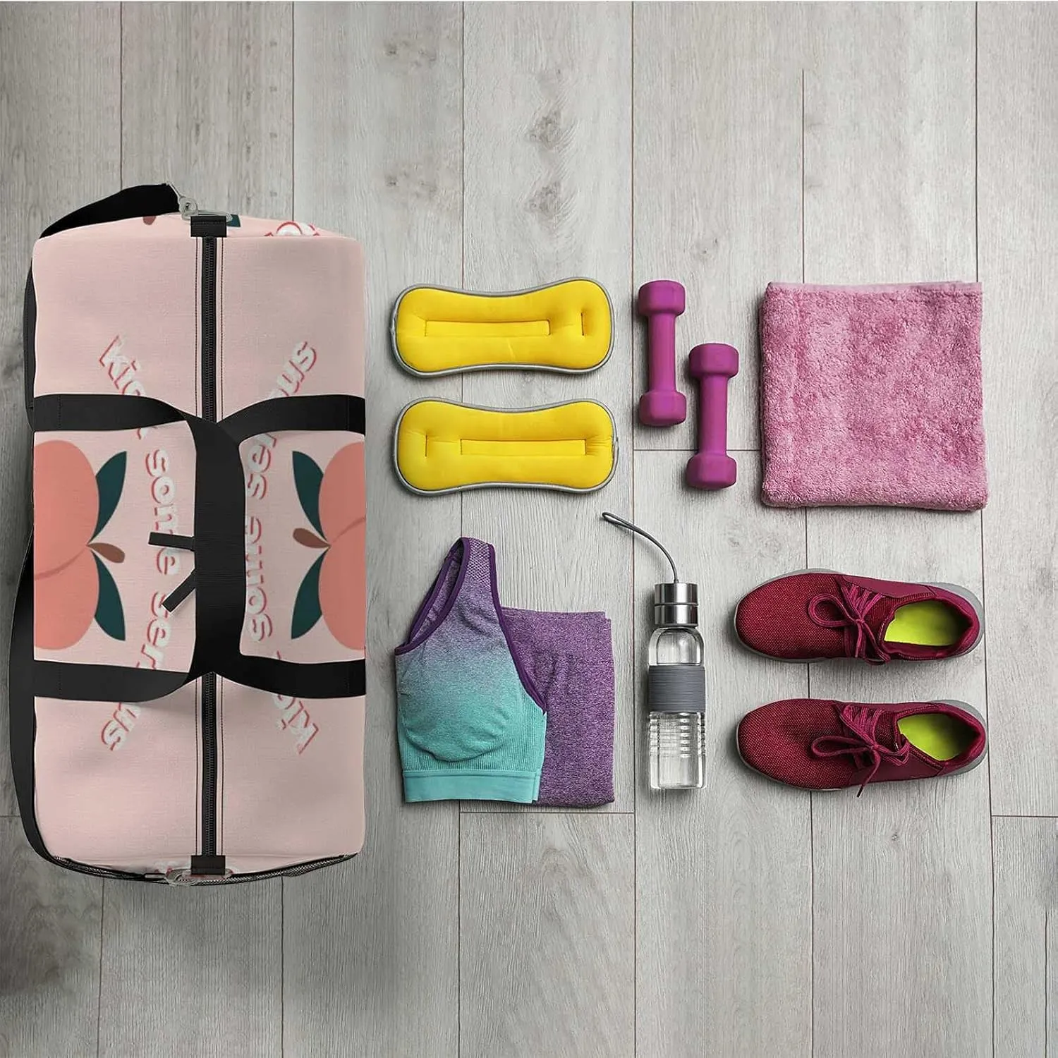 Sports Gym Bag for Women and Men Waterproof Peach Pattern Fruit Duffel Bag Lightweight Carryon Traveling Boarding Gripsack