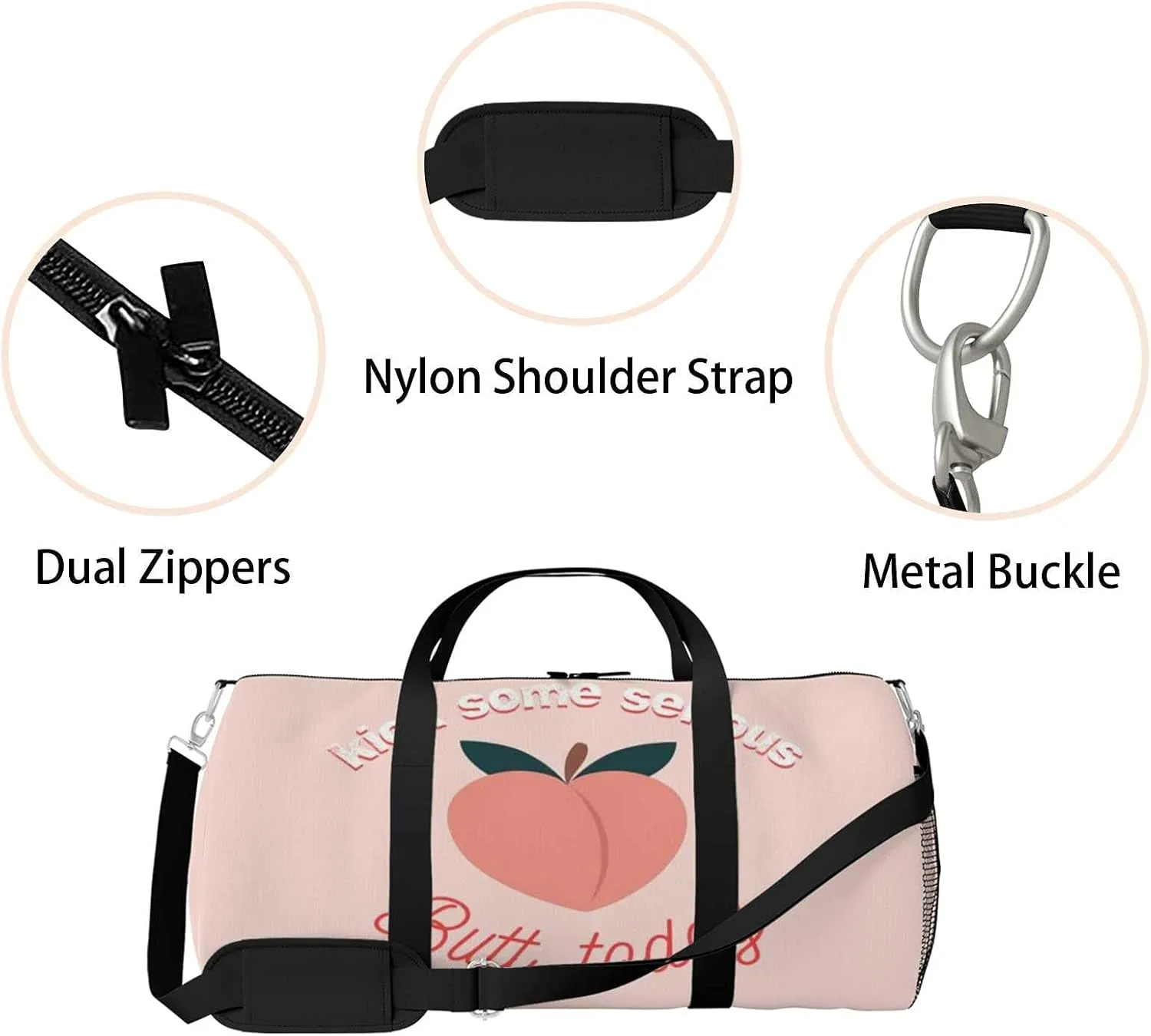 Sports Gym Bag for Women and Men Waterproof Peach Pattern Fruit Duffel Bag Lightweight Carryon Traveling Boarding Gripsack