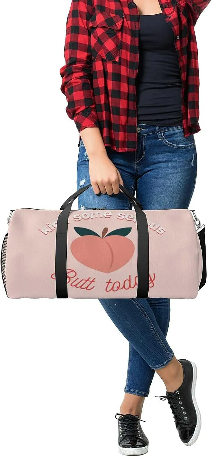 Sports Gym Bag for Women and Men Waterproof Peach Pattern Fruit Duffel Bag Lightweight Carryon Traveling Boarding Gripsack