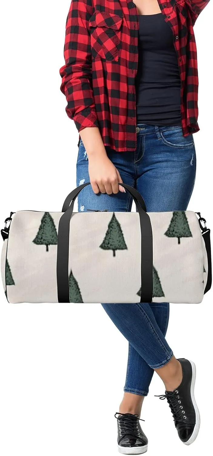 Sports Gym Bag for Women and Men Waterproof Pen Style Sketch Trees Duffel Bag Lightweight Carryon Traveling Boarding Gripsack
