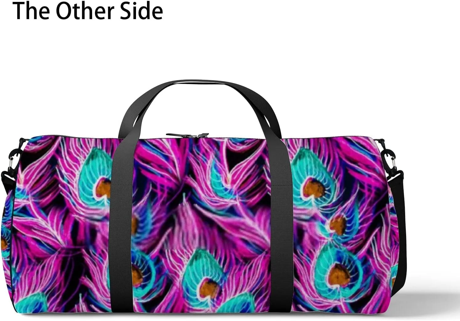 Sports Gym Bag for Women and Men Waterproof Rainbow Peacock Feathers Pattern Pink Duffel Bag Lightweight Carryon Traveling Boarding Gripsack