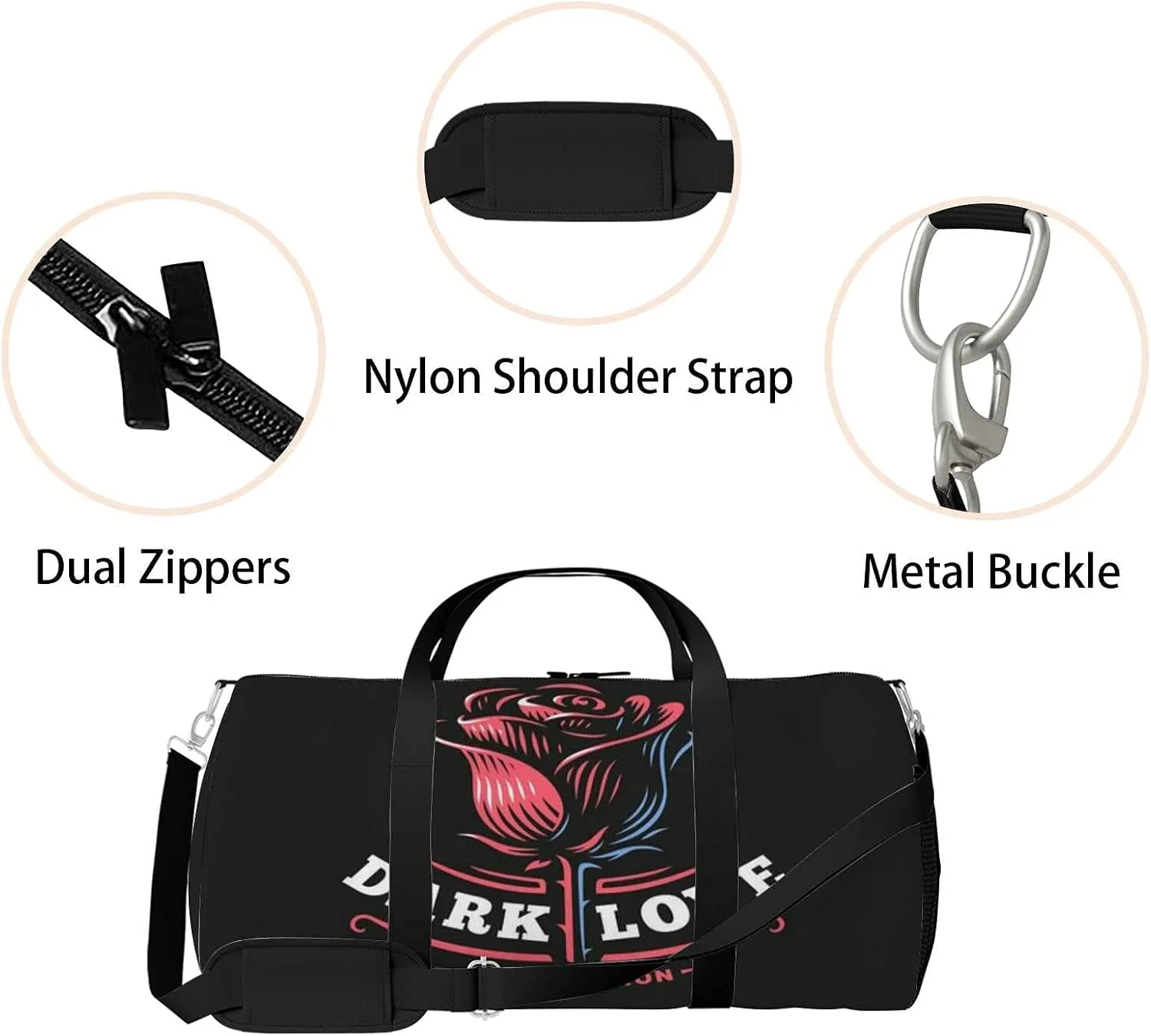 Sports Gym Bag for Women and Men Waterproof Red Rose Illustration Duffel Bag Lightweight Carryon Traveling Boarding Gripsack