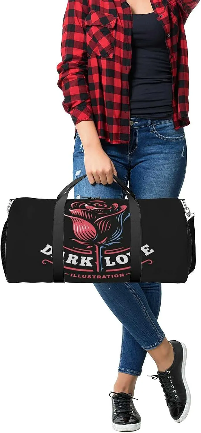 Sports Gym Bag for Women and Men Waterproof Red Rose Illustration Duffel Bag Lightweight Carryon Traveling Boarding Gripsack