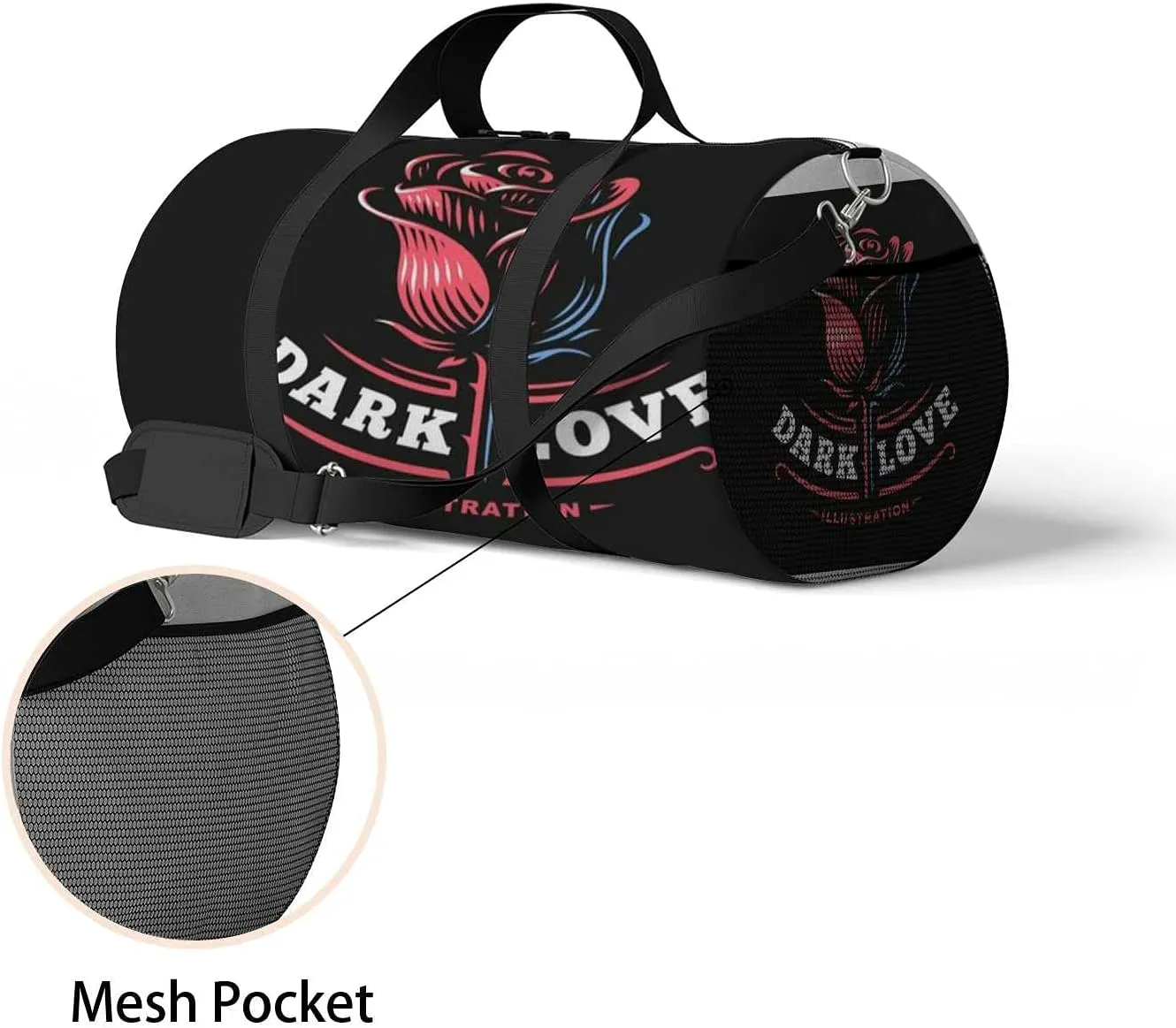 Sports Gym Bag for Women and Men Waterproof Red Rose Illustration Duffel Bag Lightweight Carryon Traveling Boarding Gripsack