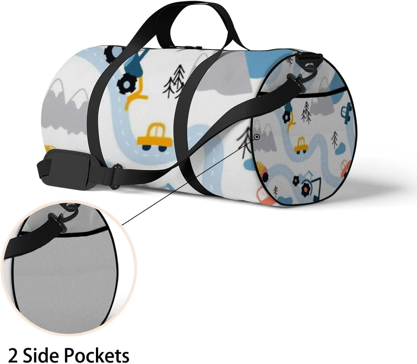 Sports Gym Bag for Women and Men Waterproof Scandinavian Style Cartoon Landscape Duffel Bag Lightweight Carryon Traveling Boarding Gripsack