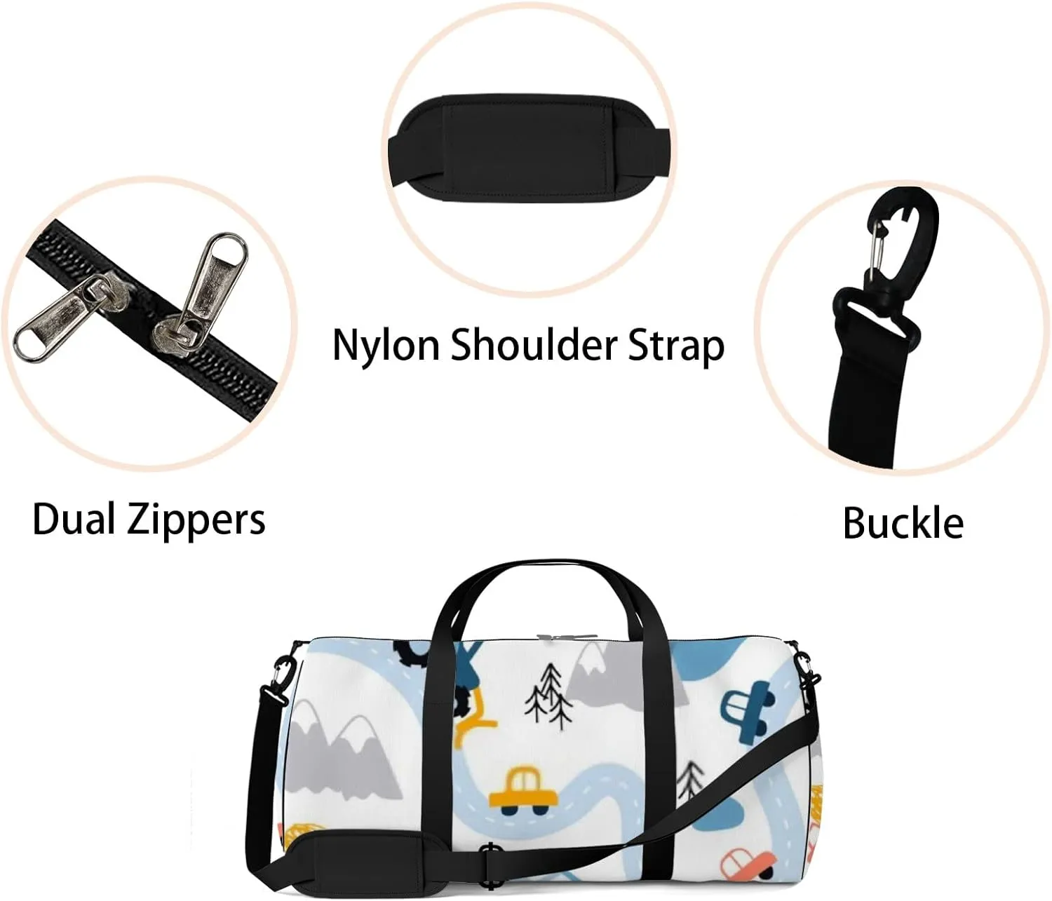 Sports Gym Bag for Women and Men Waterproof Scandinavian Style Cartoon Landscape Duffel Bag Lightweight Carryon Traveling Boarding Gripsack