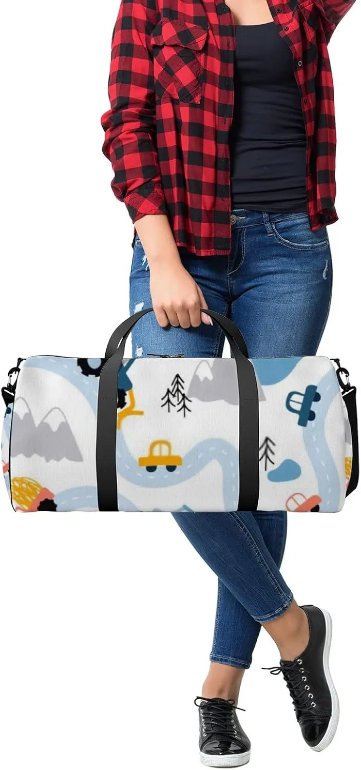 Sports Gym Bag for Women and Men Waterproof Scandinavian Style Cartoon Landscape Duffel Bag Lightweight Carryon Traveling Boarding Gripsack