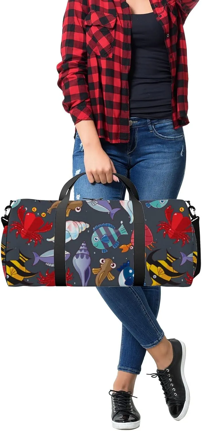 Sports Gym Bag for Women and Men Waterproof Sea Animals Blue Duffel Bag Lightweight Carryon Traveling Boarding Gripsack