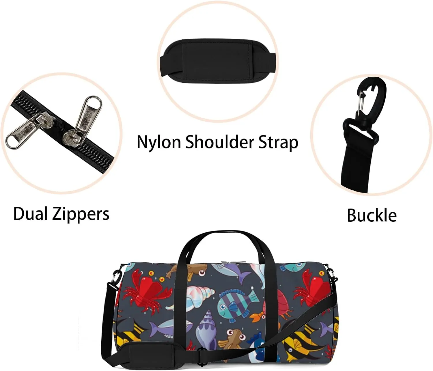 Sports Gym Bag for Women and Men Waterproof Sea Animals Blue Duffel Bag Lightweight Carryon Traveling Boarding Gripsack