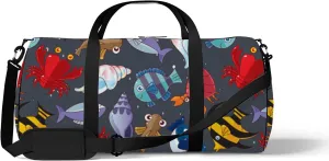 Sports Gym Bag for Women and Men Waterproof Sea Animals Blue Duffel Bag Lightweight Carryon Traveling Boarding Gripsack