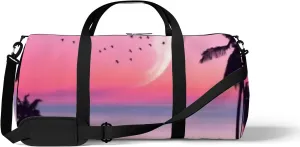 Sports Gym Bag for Women and Men Waterproof Silhouette Palm Tree Tropical Beach Moon Duffel Bag Lightweight Carryon Traveling Boarding Gripsack