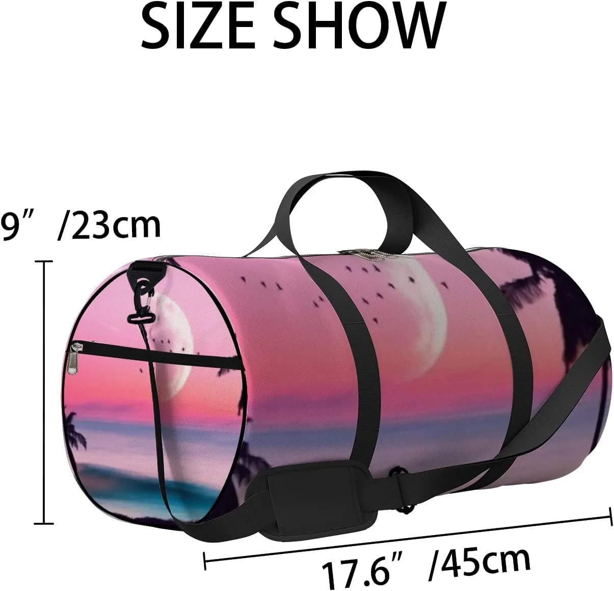 Sports Gym Bag for Women and Men Waterproof Silhouette Palm Tree Tropical Beach Moon Duffel Bag Lightweight Carryon Traveling Boarding Gripsack