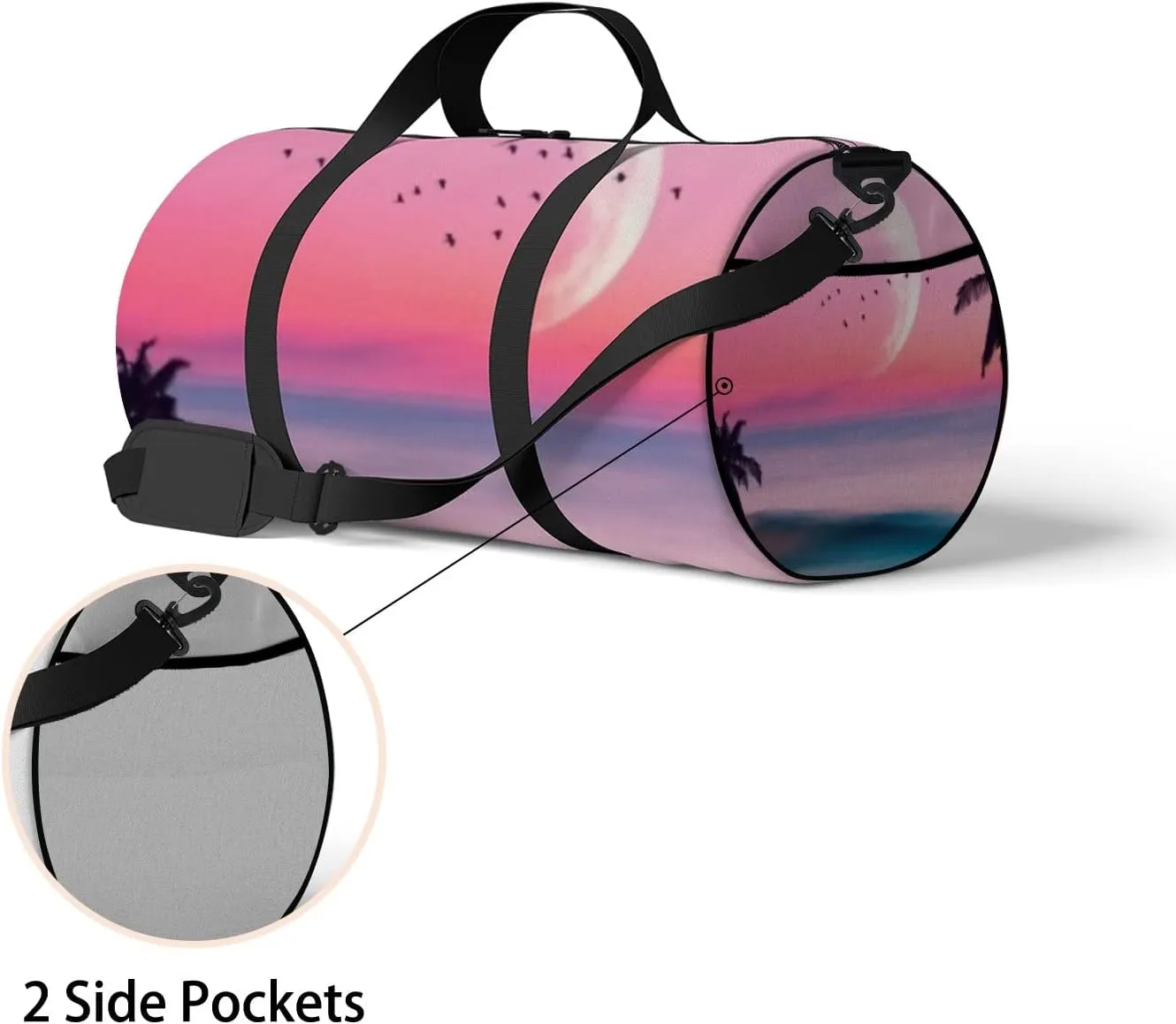 Sports Gym Bag for Women and Men Waterproof Silhouette Palm Tree Tropical Beach Moon Duffel Bag Lightweight Carryon Traveling Boarding Gripsack