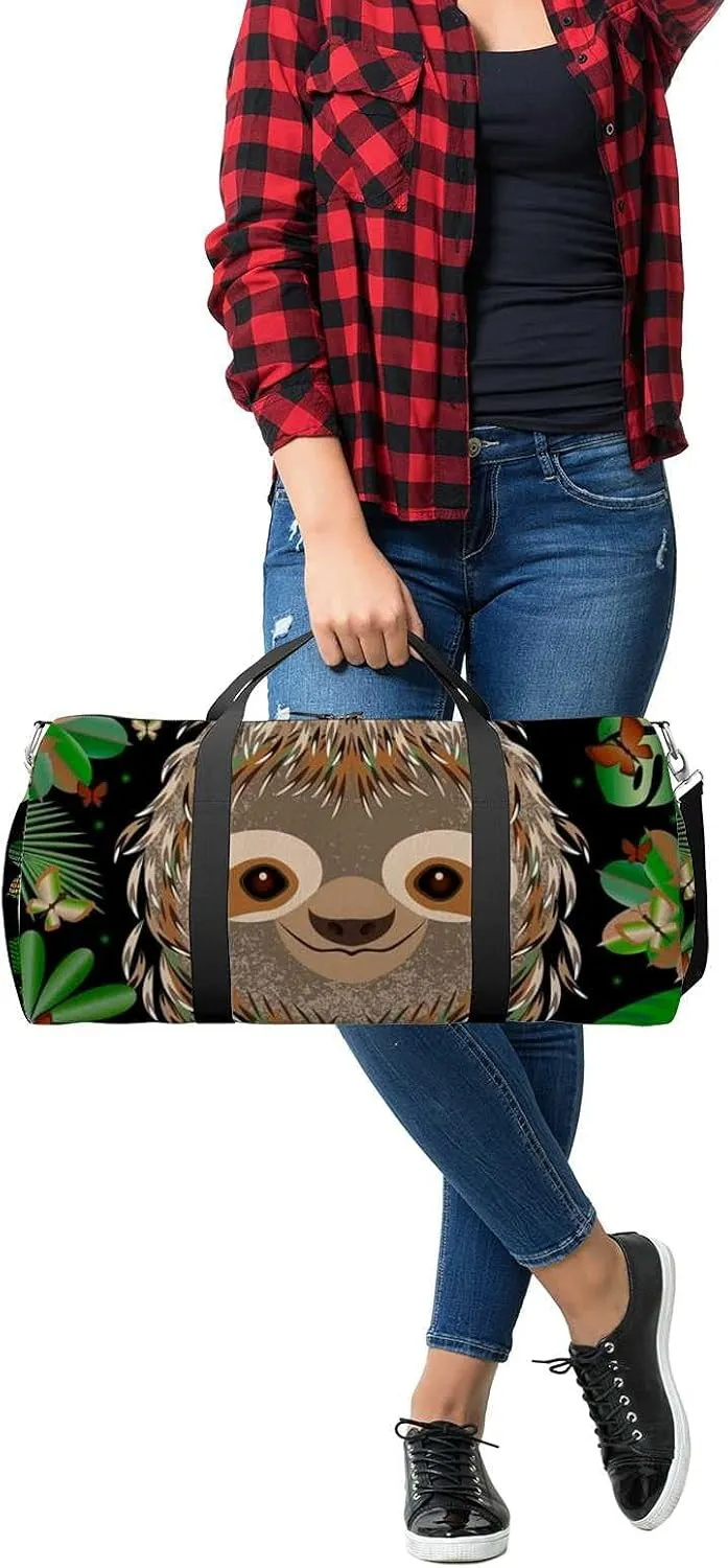 Sports Gym Bag for Women and Men Waterproof Sloth Hhead Face Portrait Gray Duffel Bag Lightweight Carryon Traveling Boarding Gripsack