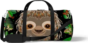 Sports Gym Bag for Women and Men Waterproof Sloth Hhead Face Portrait Gray Duffel Bag Lightweight Carryon Traveling Boarding Gripsack