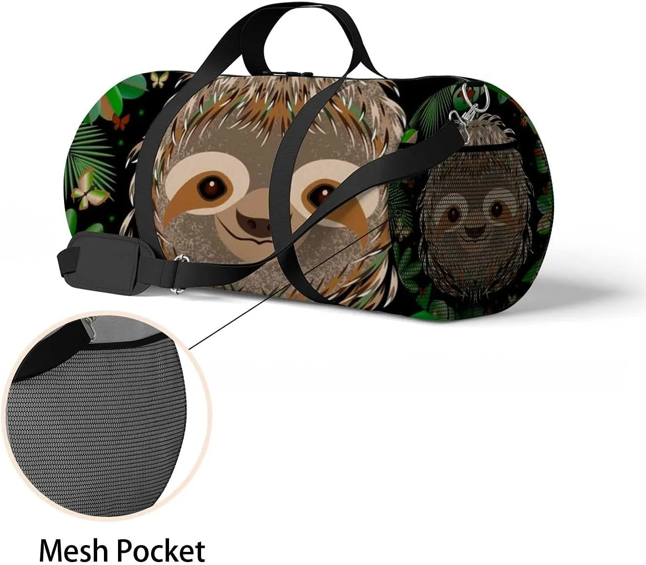 Sports Gym Bag for Women and Men Waterproof Sloth Hhead Face Portrait Gray Duffel Bag Lightweight Carryon Traveling Boarding Gripsack