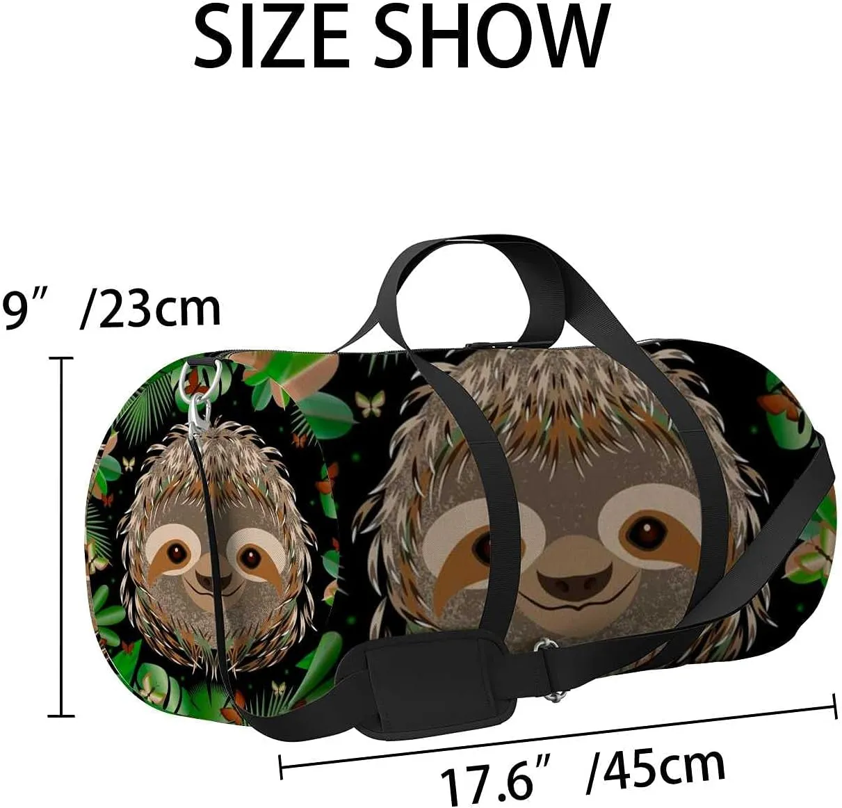 Sports Gym Bag for Women and Men Waterproof Sloth Hhead Face Portrait Gray Duffel Bag Lightweight Carryon Traveling Boarding Gripsack