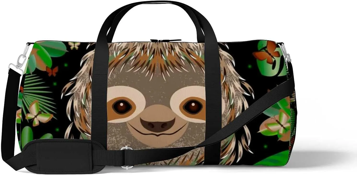 Sports Gym Bag for Women and Men Waterproof Sloth Hhead Face Portrait Gray Duffel Bag Lightweight Carryon Traveling Boarding Gripsack