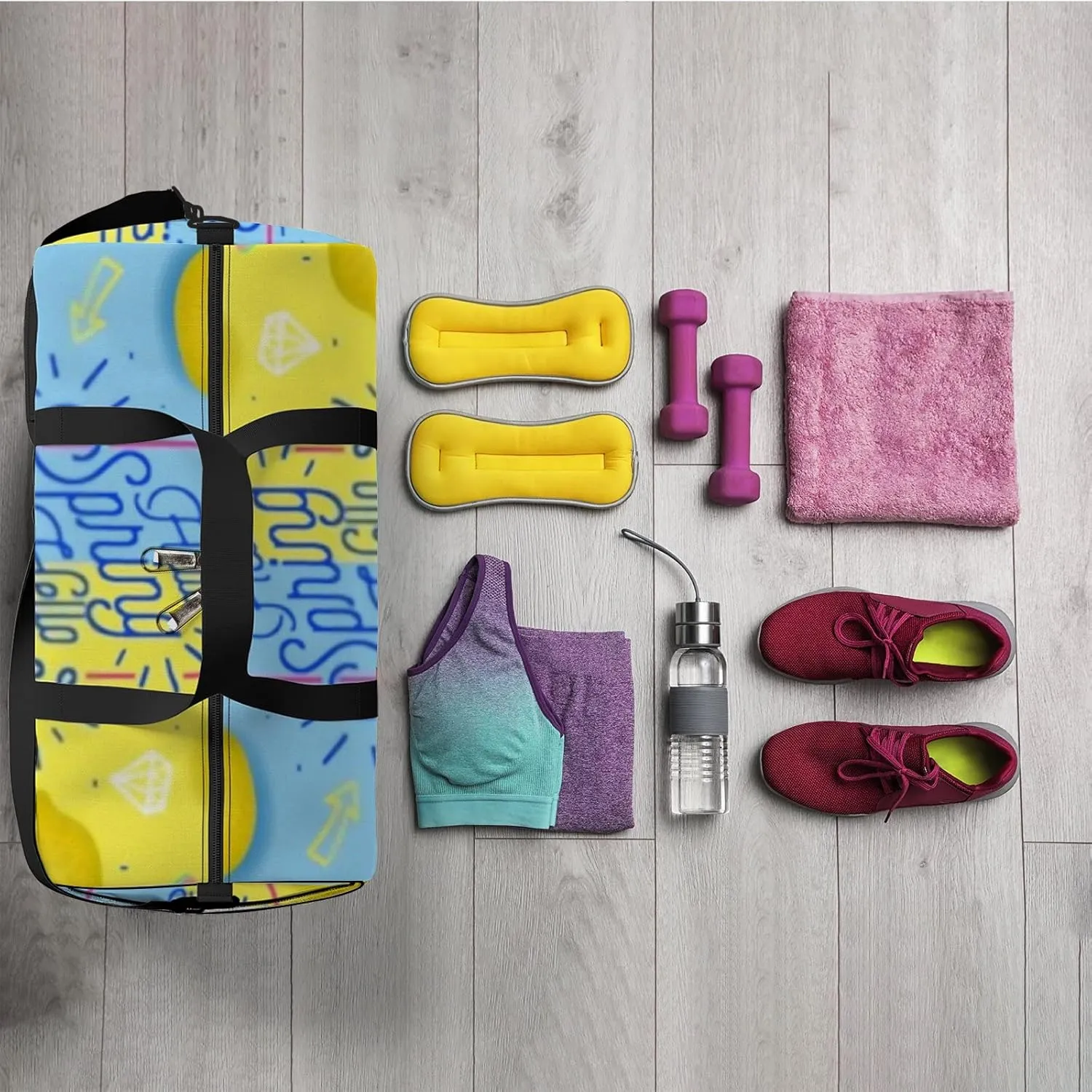 Sports Gym Bag for Women and Men Waterproof Spring Summer Lemon Duffel Bag Lightweight Carryon Traveling Boarding Gripsack