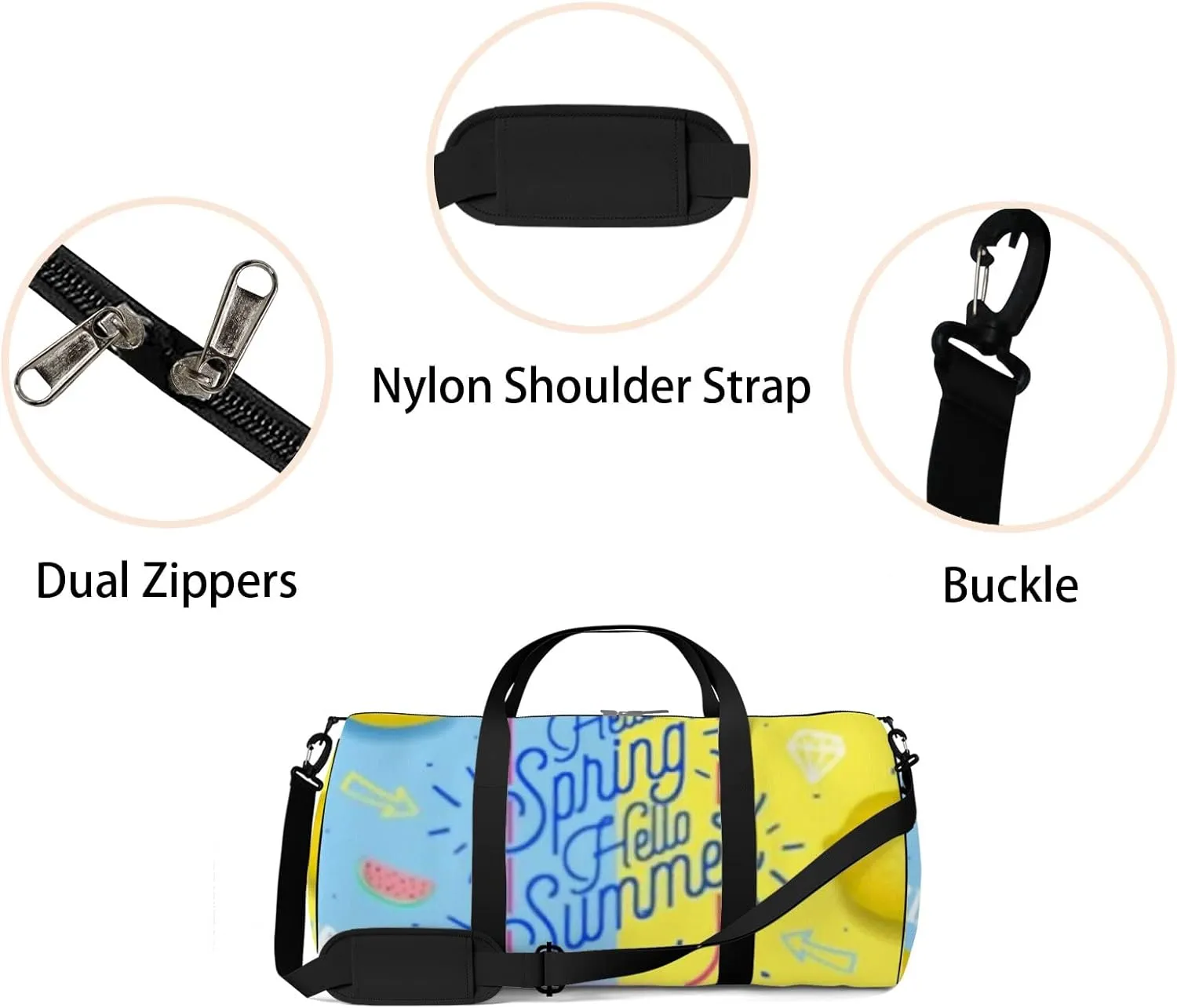Sports Gym Bag for Women and Men Waterproof Spring Summer Lemon Duffel Bag Lightweight Carryon Traveling Boarding Gripsack